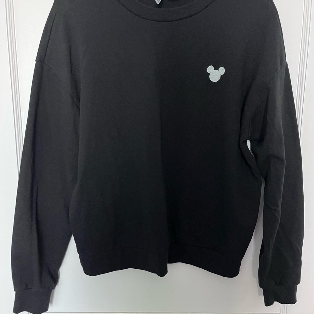Disney Black Crewneck Sweatshirt with Embroidered Mickey Mouse Detail